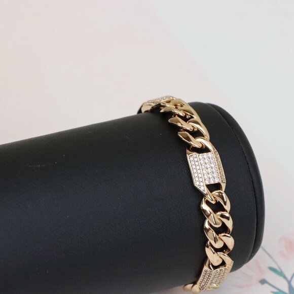 "Bold Rose Gold Curb Chain Bracelet with Sparkling Accent Panels, XPBL0941 - Picture 8 of 13